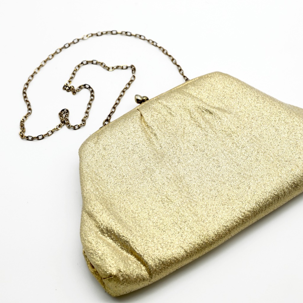 Vintage HL USA Gold Lame Clutch with Gold Chain